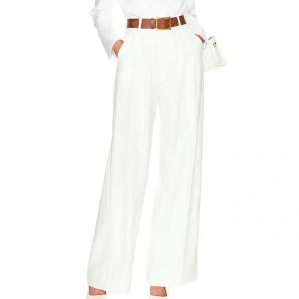 NWOT NONCHALANT LABEL Fabi Wide Leg Pleated Trousers White High Rise Pants 26x31